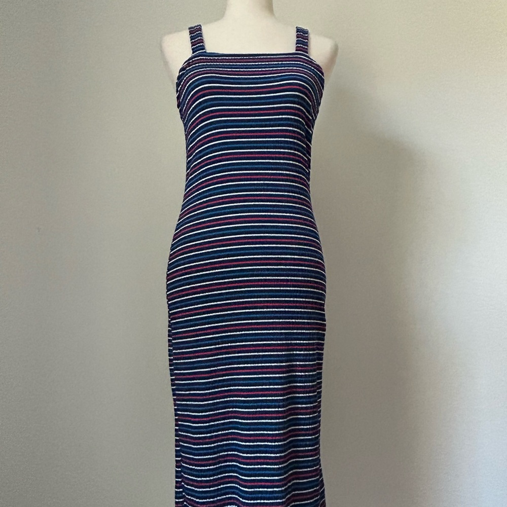 Ultra Flirt Blue and Red Square Neck Bodycon Maxi Dress